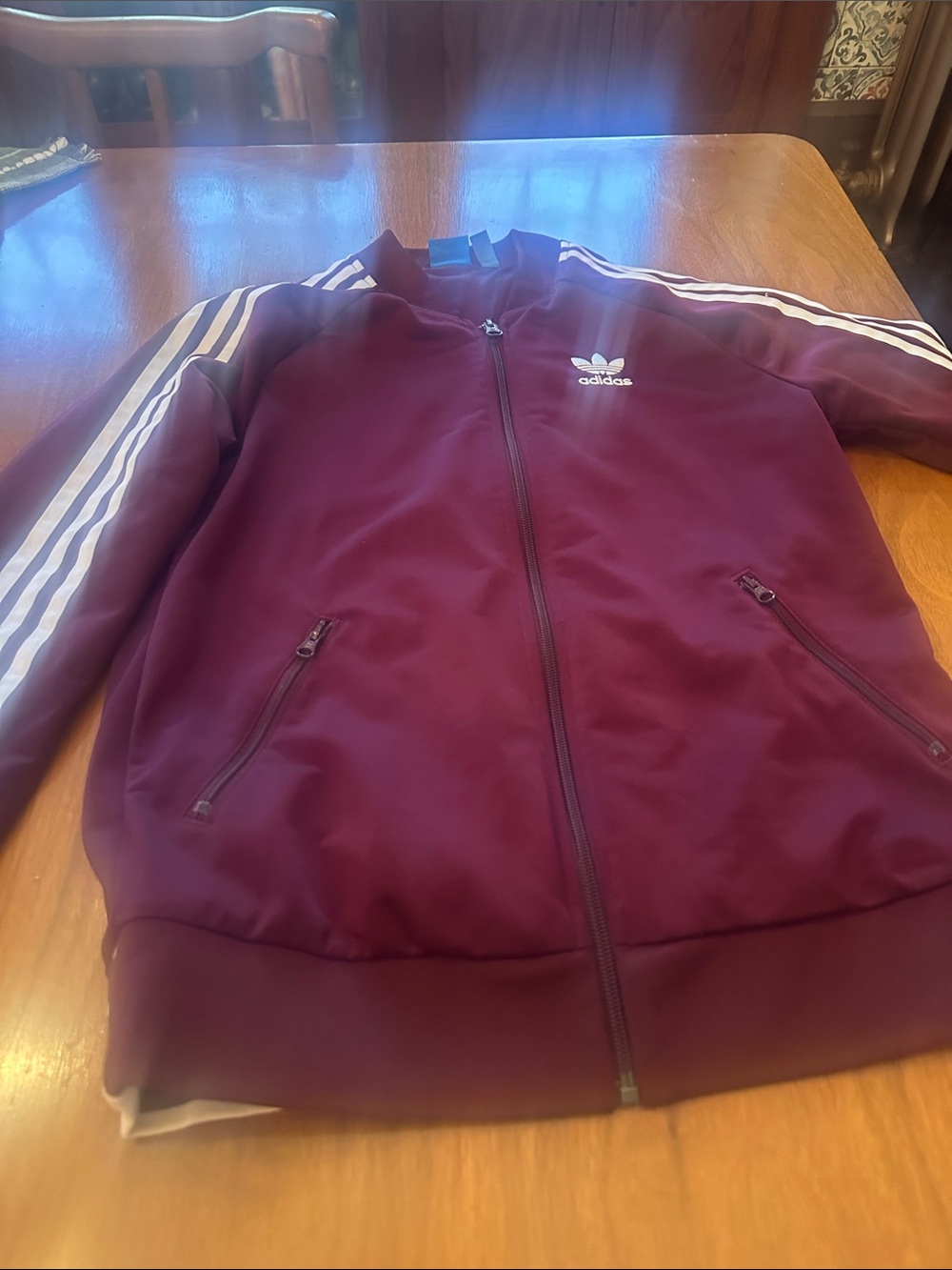 adidas Maroon Track Jacket with White 3-Stripes